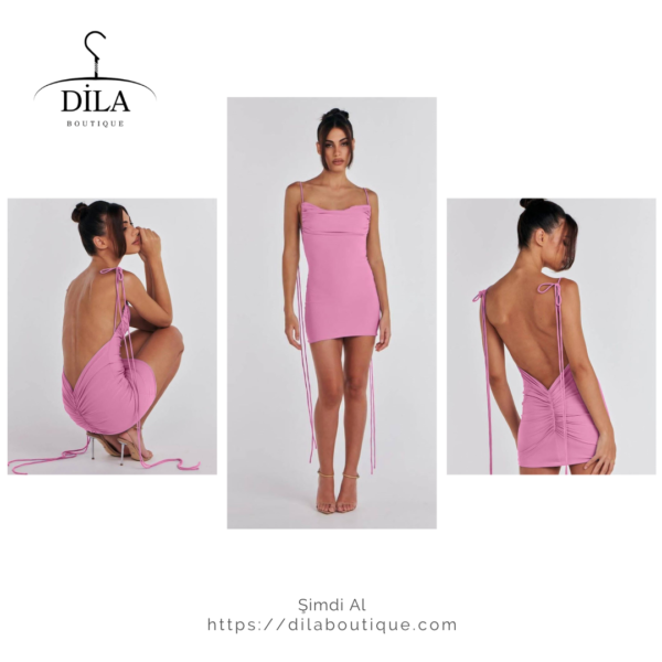 Açık Sırtlı Pembe Mini Elbise