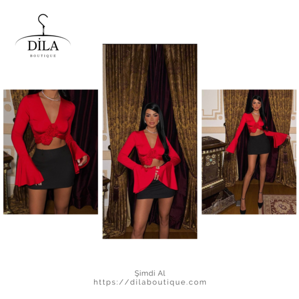 Gül Desenli Açık Crop Mini Elbise